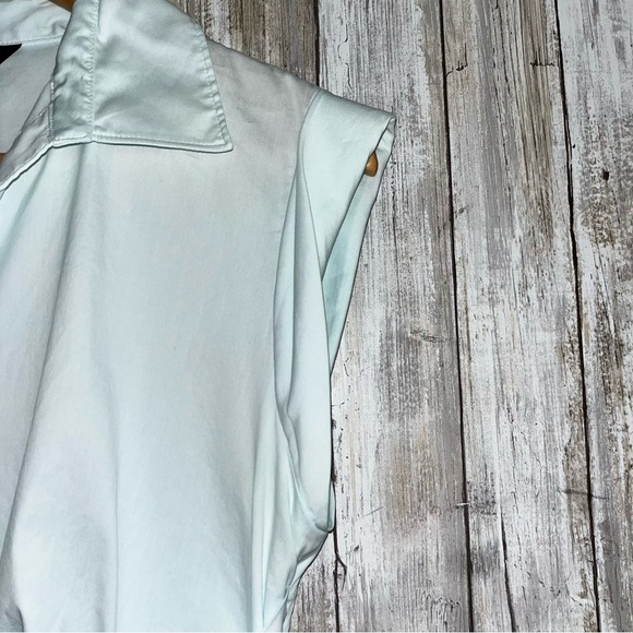 White House Black Market Light Blue Crossover Poplin Blouse - Picture 3 of 5